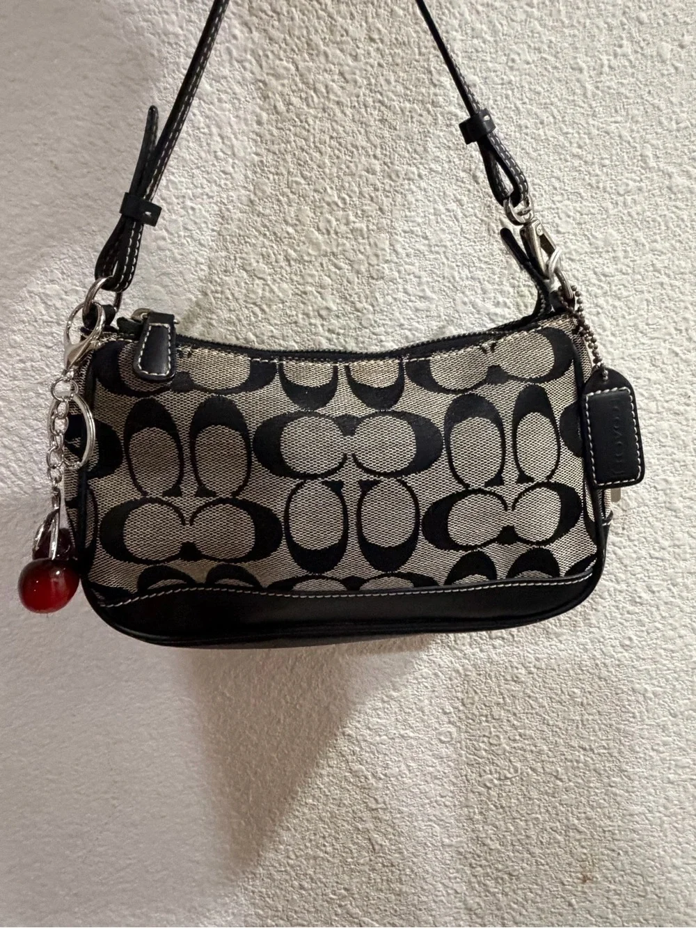 Signature Canvas Shoulder Bag in Black and Beige
